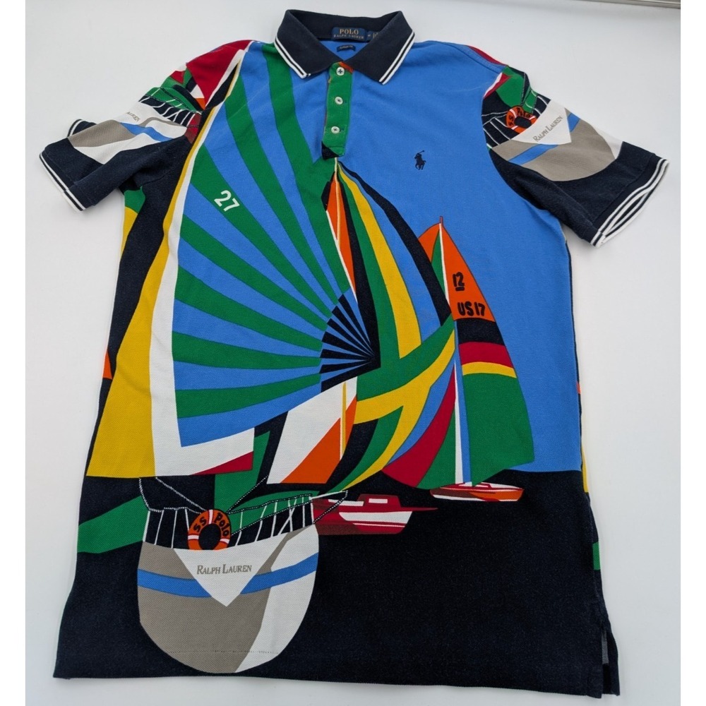 Polo Ralph Lauren CP93 Shirt Women's Size Medium Yacht‎ Club Sailboat Print VTG